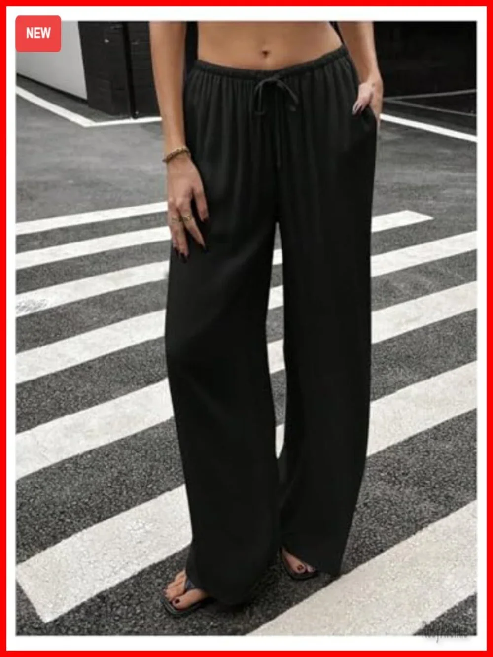Linen Drawstring Wide Leg Palazzo Pants with Pockets